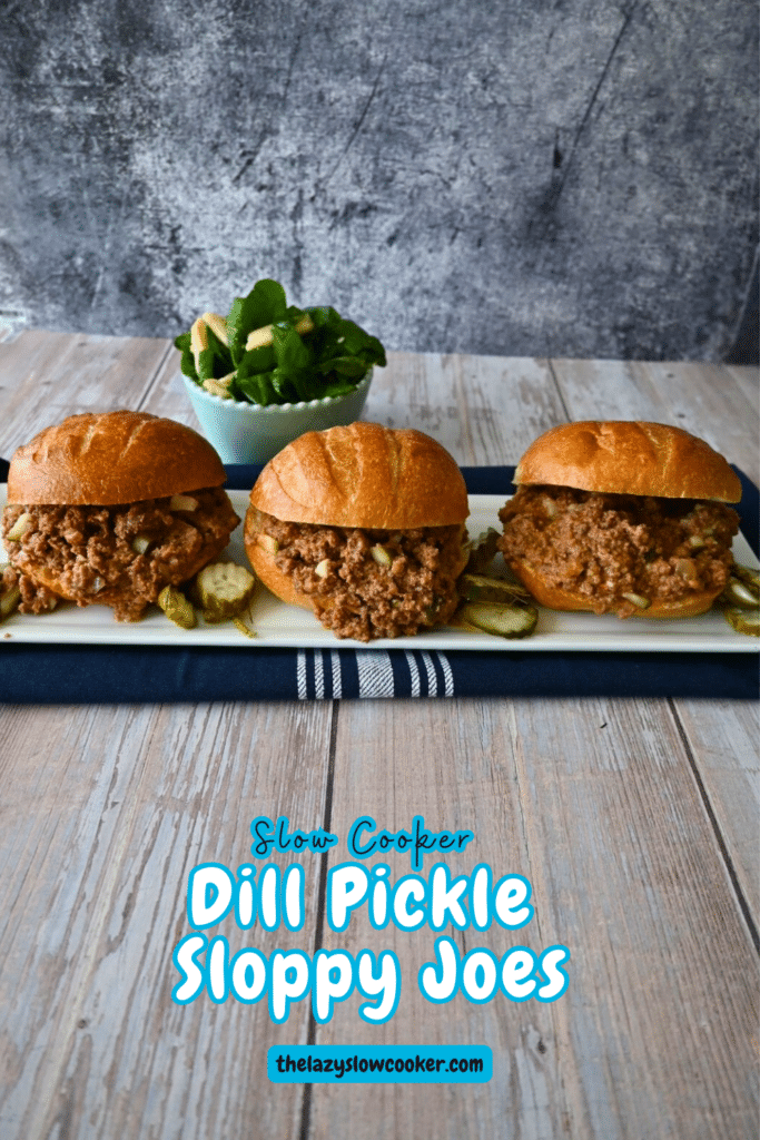 three dill pickle sloppy joe sandwiches on a tray