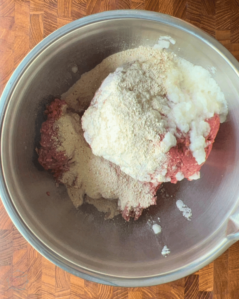 air fryer meatball ingredients in a bowl before mixing