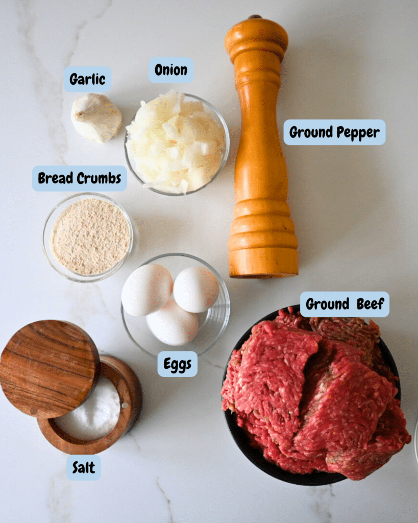 air fryer meatball recipe ingredients with labels