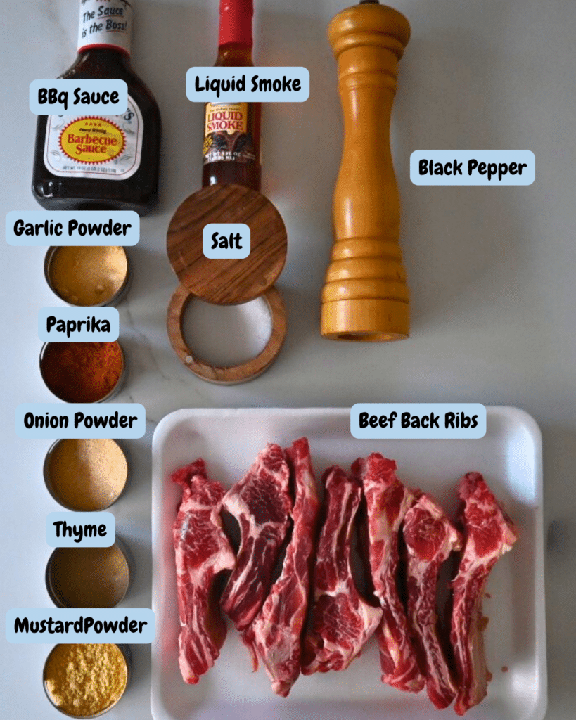 slow cooker beef back rib ingredients with labels