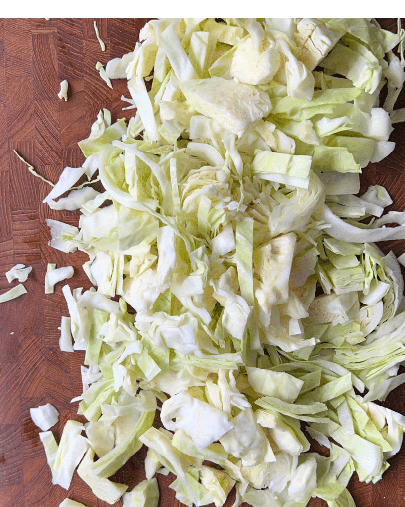 Chopped cabbage on a cutting board