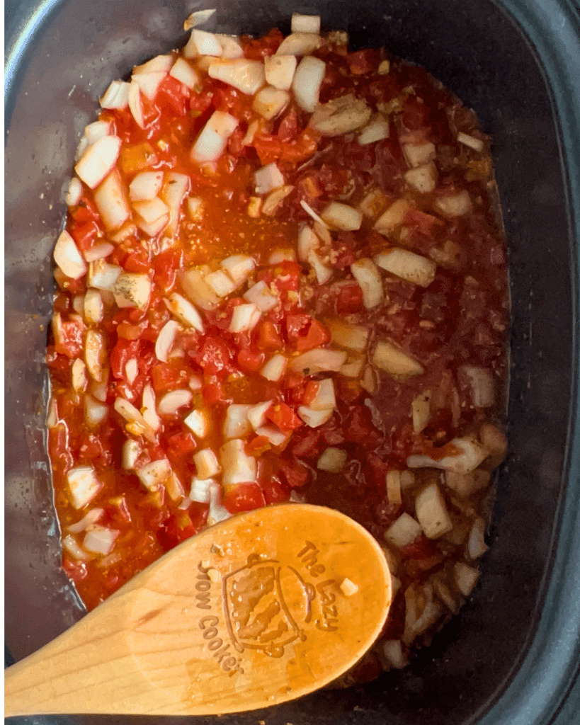 Meatballs and cabbage sauce in a slow cooker