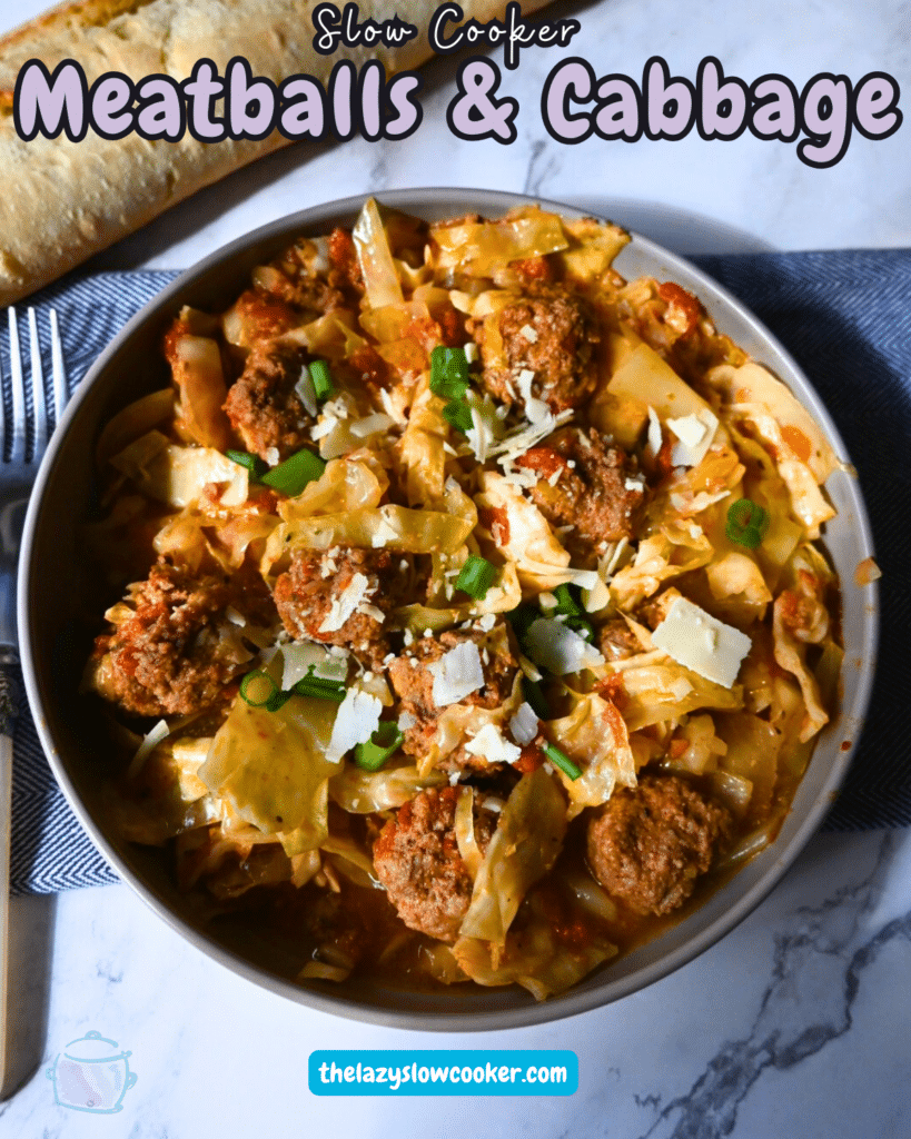 Meatballs and cabbage in a gray bowl