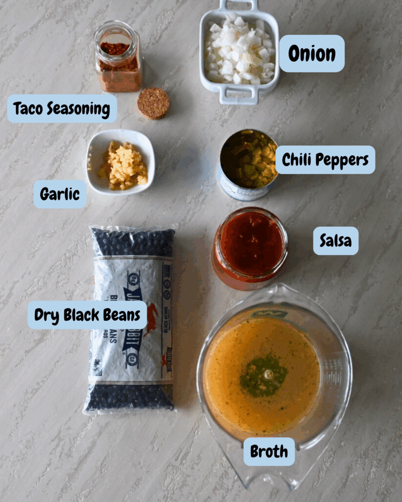black bean taco ingredients with labels