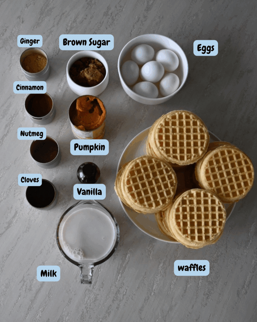 crockpot waffle casserole ingredients with lables