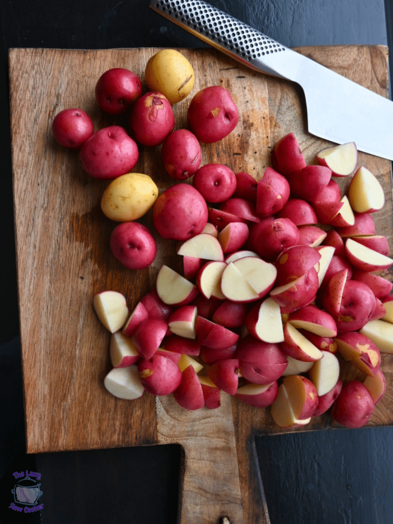 baby potatoes on a cutting board