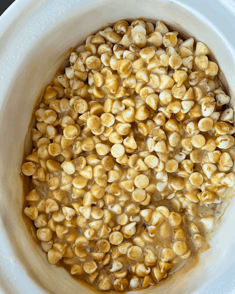 all fudge ingredients in slow cooker before melting