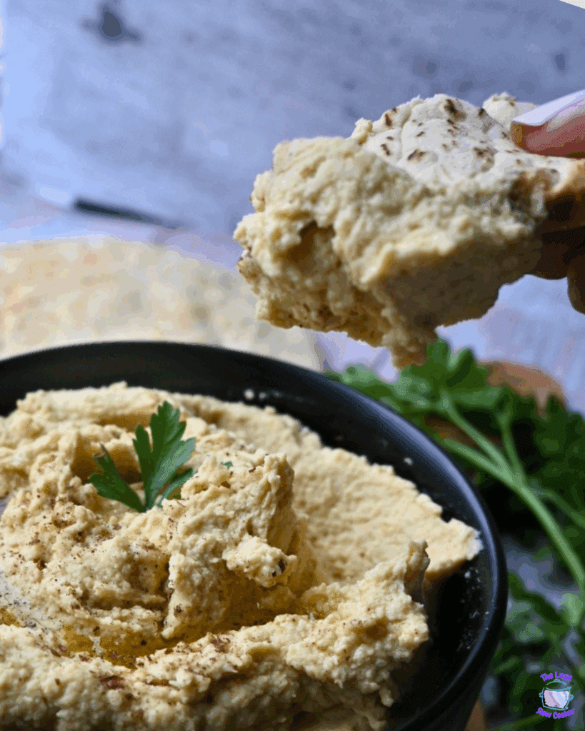 crockpot hummus on a pita