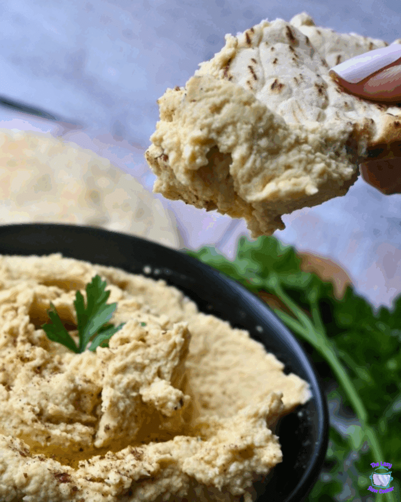 crockpot hummus on a pita