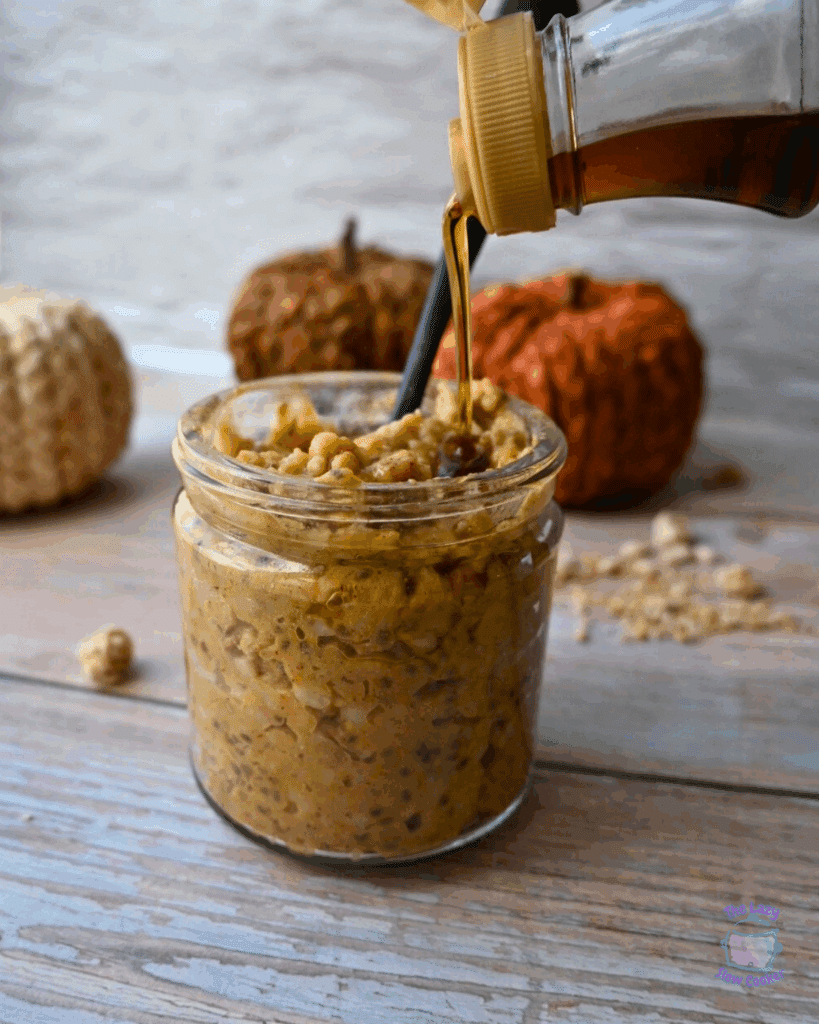 pumpkin pie overnight oats in a glass jar