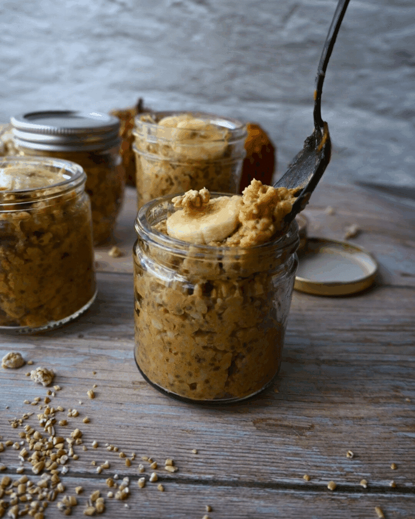 several jars filled with pumpkin pie spiced oatmeal