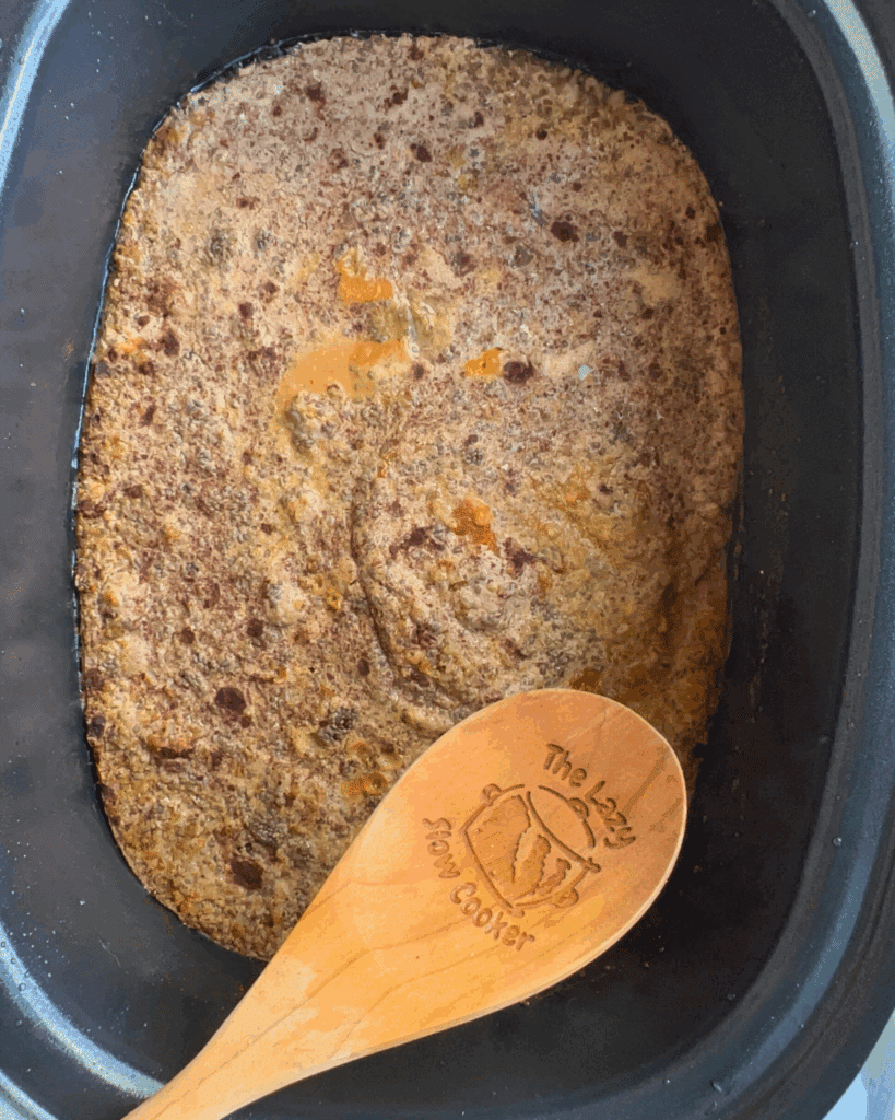 oatmeal in slow cooker after cooking but before first stir