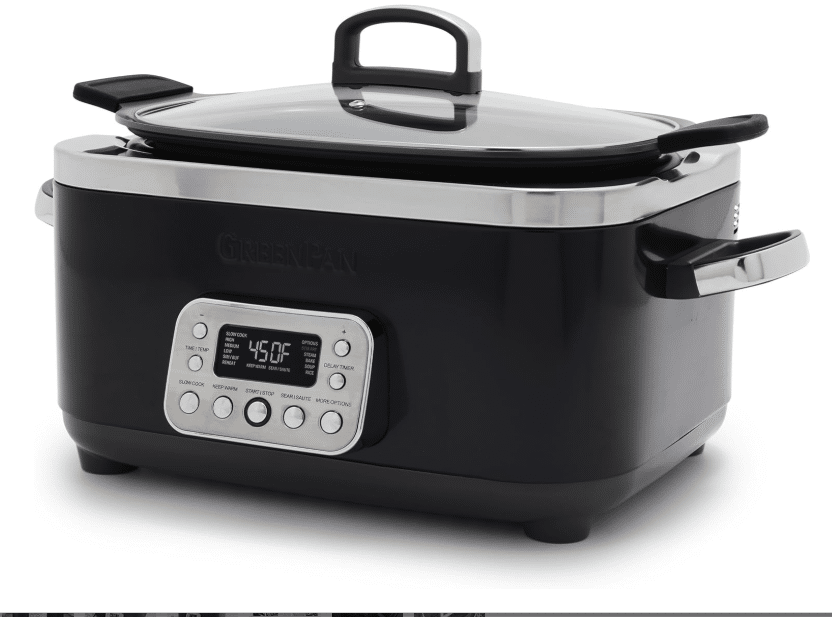 A gray Green Pan Brand slow cooker